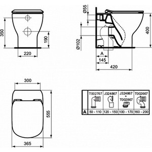 Унитаз приставной безободковый Ideal Standard Tesi AquaBlade с сиденьем микролифт (T007701, T352701) в Москвe