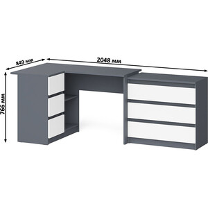 Комплект СВК Мори Стол компьютерный МС-16 левый + Комод МК800.1, цвет графит/белый
