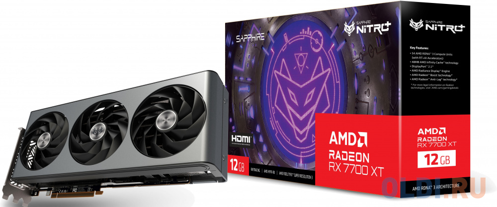 Видеокарта Sapphire PCI-E 4.0 11335-02-20G NITRO+ RX 7700 XT GAMING OC AMD Radeon RX 7700XT 12288Mb 192 GDDR6 2276/16000 HDMIx2 DPx2 HDCP Ret