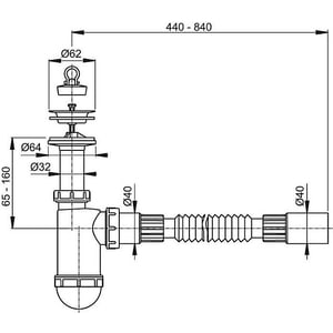 Сифон для раковины AlcaPlast с выпуском D40 с гибкой гофрой (A41+A710 / AG2105123710)