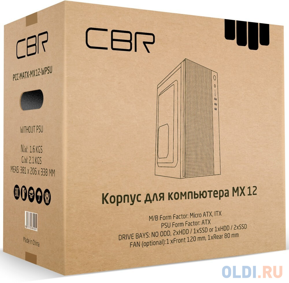 CBR PCC-MATX-MX12-WPSU Корпус mATX Minitower MX12, без БП, 1*USB 3.0, 2*USB 2.0, HD Audio+Mic, Black в Москвe