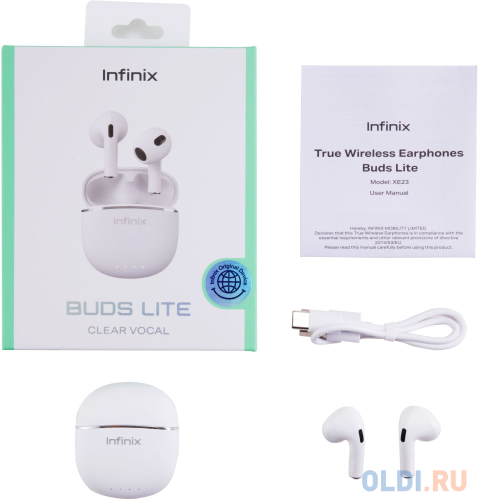 Гарнитура вкладыши Infinix XBuds XE23 белый беспроводные bluetooth в ушной раковине (10311755)