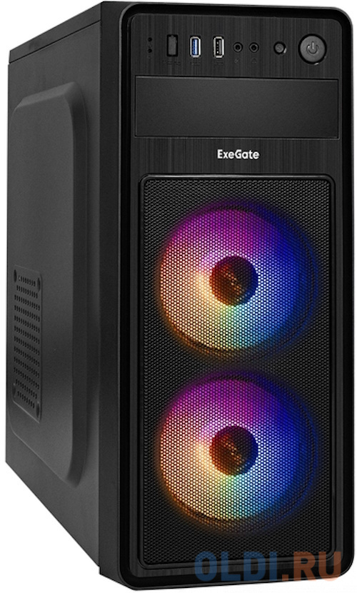 Корпус Miditower ExeGate EVO-5017-NPX500 (ATX, 500NPX 12см, 1*USB+1*USB3.0, HD аудио, черный, 2 вент. 12см с RGB подсветкой)