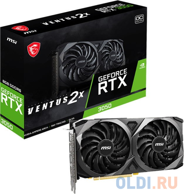 Видеокарта MSI PCI-E 4.0 RTX 3050 VENTUS 2X 8G OC NVIDIA GeForce RTX 3050 8192Mb 128 GDDR6 1807/14000 HDMIx1 DPx3 HDCP Ret