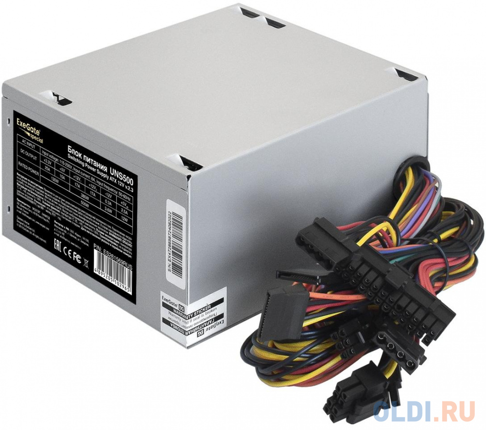 Блок питания 500W ExeGate UNS500 (ATX, PC, 12cm fan, 24pin, 4pin, PCIe, 3xSATA, 2xIDE, FDD, кабель 220V в комплекте)