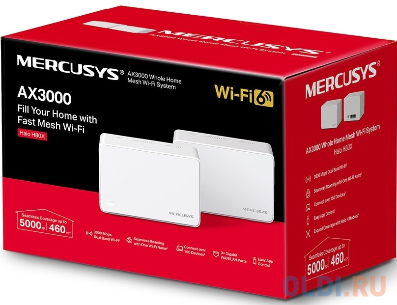 Wi-Fi система Mercusys Halo H80X (2-pack) 802.11ax 2402Mbps 5 ГГц 2.4 ГГц 3xLAN белый