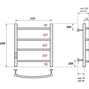 Полотенцесушитель электрический Point Афина П4 500x600 диммер слева (PN04756B)