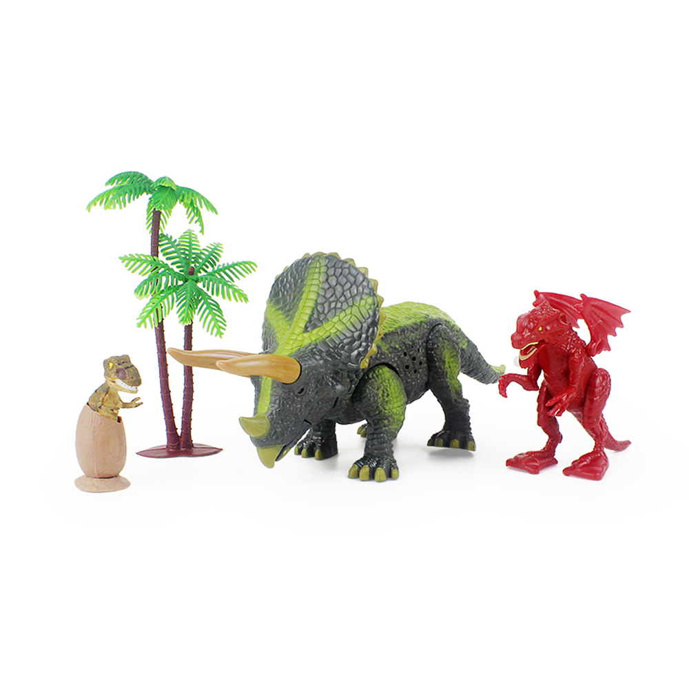 Игровой набор Mioshi Active "Доисторический мир: Дракон в долине", динозавры: 3 шт., дерево, звук, свет, зеленый-красный (RS004-4)