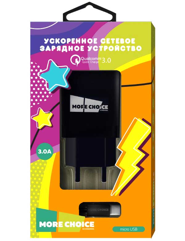 Сетевое зарядное устройство More choice 1USB 3.0A QC3.0 для micro USB NC52QCm (Black)