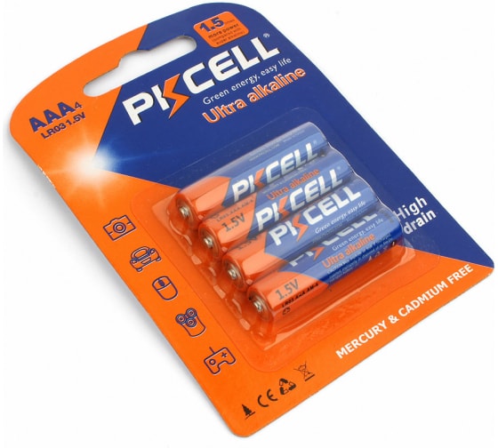 Батарея PKCELL AAA (LR03), 1.5V, 4 шт. (LR03-4B)