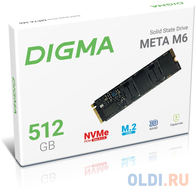 Накопитель SSD Digma PCI-E 4.0 x4 512Gb DGSM4512GM63T Meta M6 M.2 2280 в Москвe