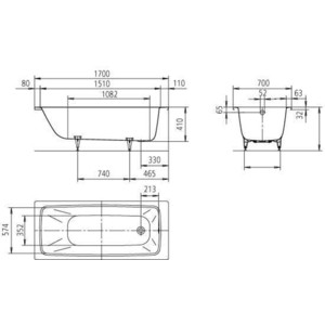 Ванна стальная Kaldewei Cayono 749 Easy-Clean 170x70 с экраном Emmy Бриз и ножками в Москвe