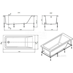 Акриловая ванна Roca Easy 170x75 каркас, слив-перелив (ZRU9302899 + ZRU9302900)