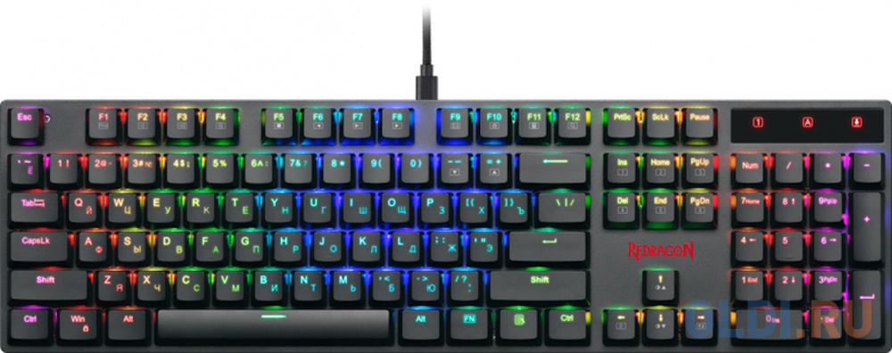 Игровая клавиатура REDRAGON APAS чёрная (USB, OUTEMU RED, 104 кл., RGB подсветка, slim)