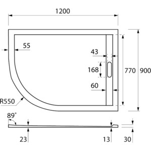 Душевой поддон Cezares Tray AS-RH 120х90 правый, с ножками, фронтальной панелью, сифоном