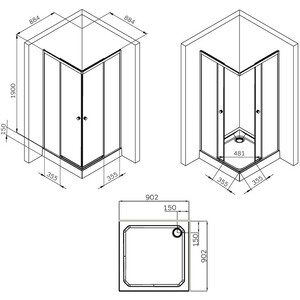 Душевой уголок Am.Pm X-Joy Square Slide 90х90 прозрачный, черный матовый (W94G-403-9090-BT) в Москвe