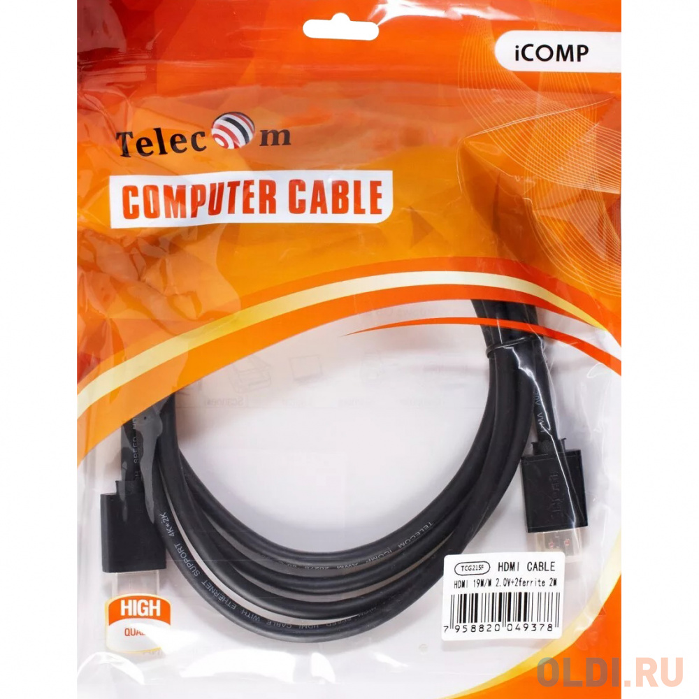 Кабель HDMI-19M --- HDMI-19M ver 2.0+3D/Ethernet ,2m, 2 фильтраTelecom <TCG215F-2M>