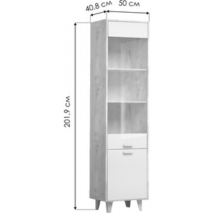 Шкаф Woodville Эго ПС-1 на ножках бетон светлый / белый глянец (458374) в Москвe