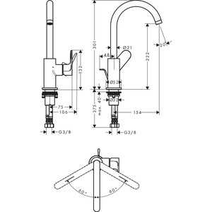 Смеситель для раковины Hansgrohe Rebris S с донным клапаном, матовый черный (72536670)