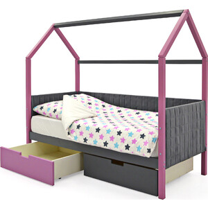 Детская кровать-домик Бельмарко мягкий Svogen лаванда-графит + ящики 1 лаванда, 1 графит