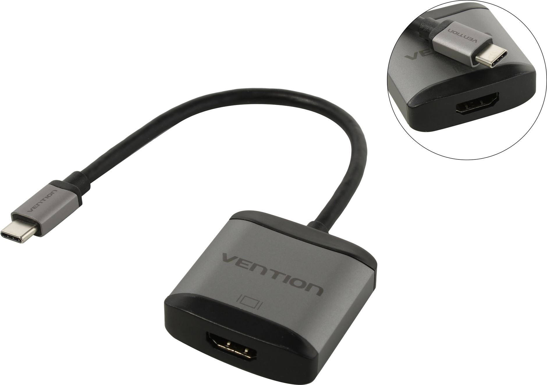 Конвертер Vention, USB 3.1 Type-C(M)-HDMI (19F), черный/серебристый (TDAHB)