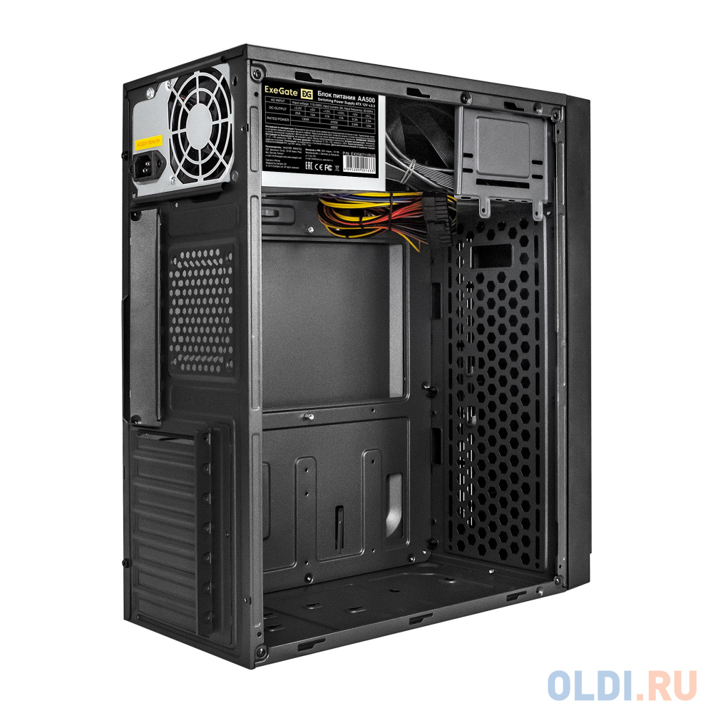 Корпус Minitower ExeGate BAA-105-01-AA500 (mATX, БП AA500 с вент. 8см, 4*USB, аудио, черный)