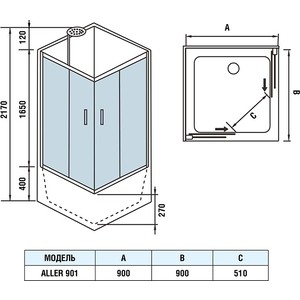 Душевая кабина WeltWasser WW500 Aller 901 без крыши 90х90х217 (10000003254)