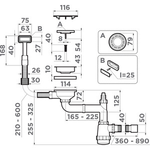 Сифон для кухонной мойки Omoikiri WK-1C IN нержавеющая сталь (4956472)