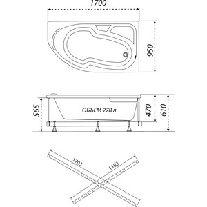 Акриловая ванна Triton София R 170x95 правая (Щ0000046120)