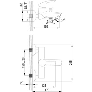 Смеситель для ванны Lemark Plus Strike с душем, хром (LM1102C, LM8063C)