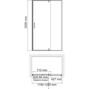 Душевая дверь Wasserkraft Elbe 74P 120х200 прозрачная, черная (74P05)