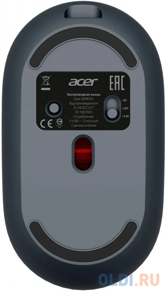 Мышь Acer OMR301, оптическая, беспроводная, USB, черный [zl.mcecc.01t] в Москвe