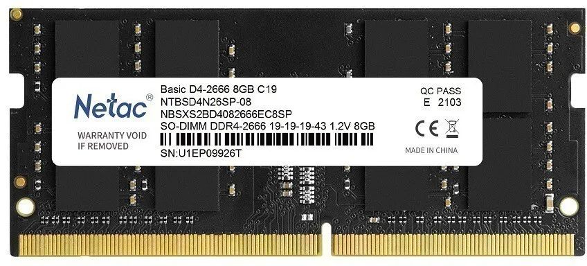 Память оперативная DDR4 Netac 8Gb 2666Mhz (NTBSD4N26SP-08) в Москвe