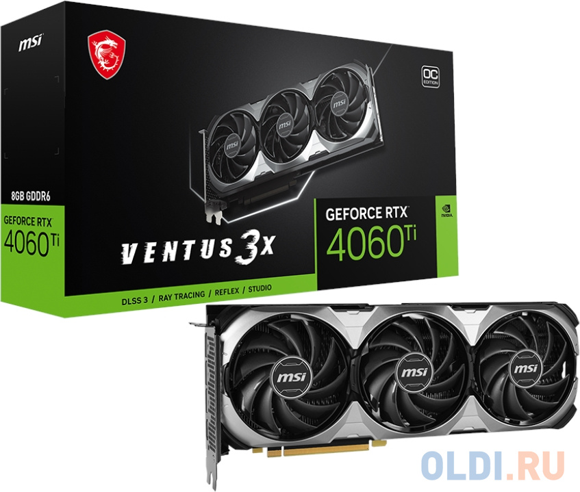 Видеокарта MSI RTX4060Ti VENTUS 3X E1 OC 8GB GDDR6 128bit 3xDP HDMI 3FAN RTL