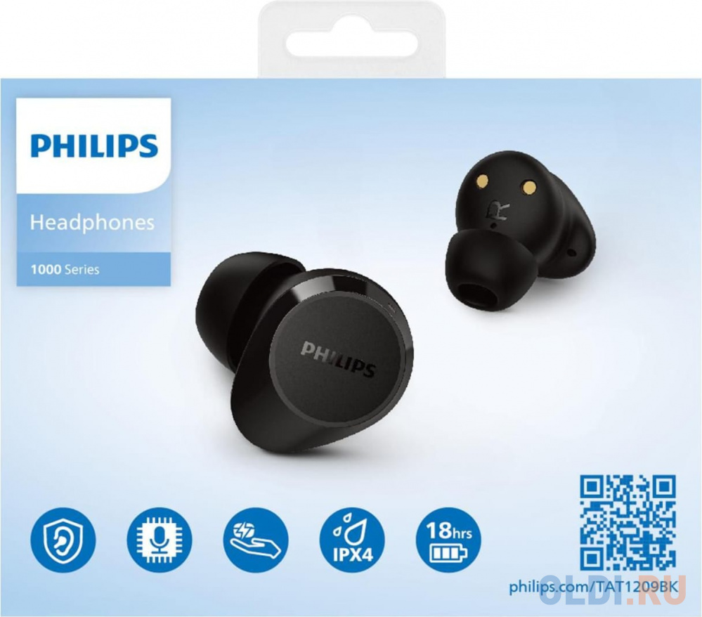 Гарнитура внутриканальные Philips TAT1209 черный беспроводные bluetooth в ушной раковине (TAT1209BK/00)