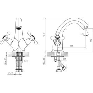 Комплект смесителей Decoroom для раковины и ванны, с душем, хром (DR54011, DR54045)