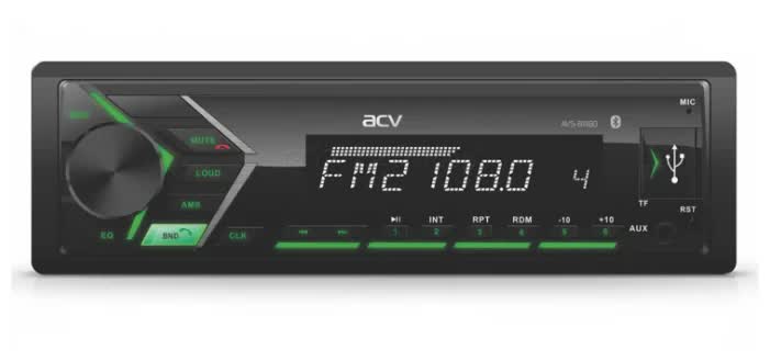 Автомагнитола ACV AVS-814BG 1din/зеленая/Bluetooth/USB/AUX/SD/FM/4*50