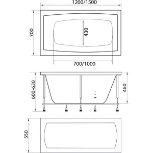 Акриловая ванна 1Marka Viola 150х70 с каркасом (01ви1570кс2+)