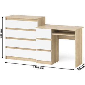Комплект СВК Мори Стол компьютерный МС-6 левый + Комод МК800.4, цвет дуб сонома/белый