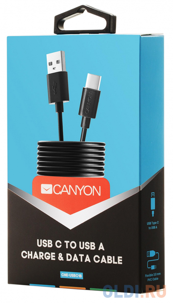 Кабель CANYON Type C USB Standard cable, cable length 1m, Black, 15*8.2*1000mm, 0.018kg в Москвe