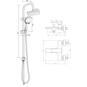 Душевая система Orange Lutz 230 со смесителем, черная (M04-944b)