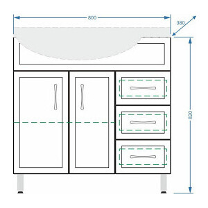Тумба под раковину Stella Polar Концепт 80 правая, три ящика, белая (SP-00000130)