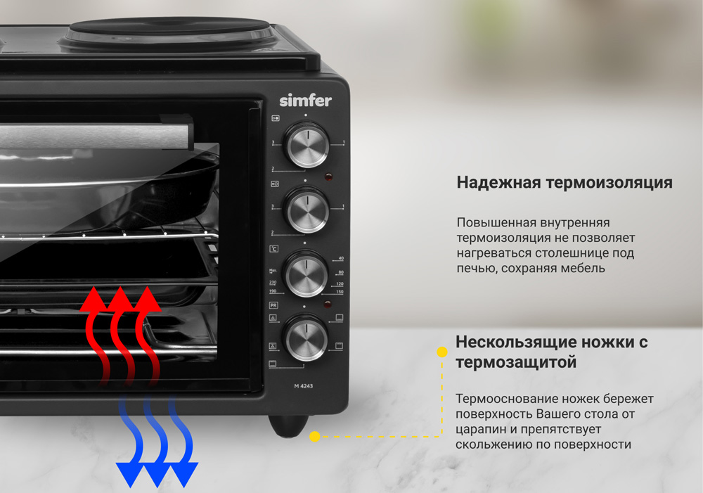 Мини-печь Simfer M4243 серия Albeni Plus, 5 режимов работы, с конфорками