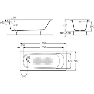 Чугунная ванна Roca Continental 170x70 Antislip (21291100R)