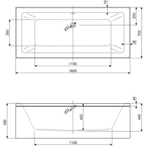 Акриловая ванна Cezares Plane Mini 160х70 (PLANE MINI-160-70-42-W37) в Москвe