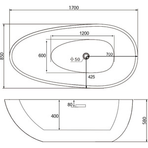 Акриловая ванна Abber 170x80 со смесителем, отдельностоящая (AB9211, F7514100) в Москвe