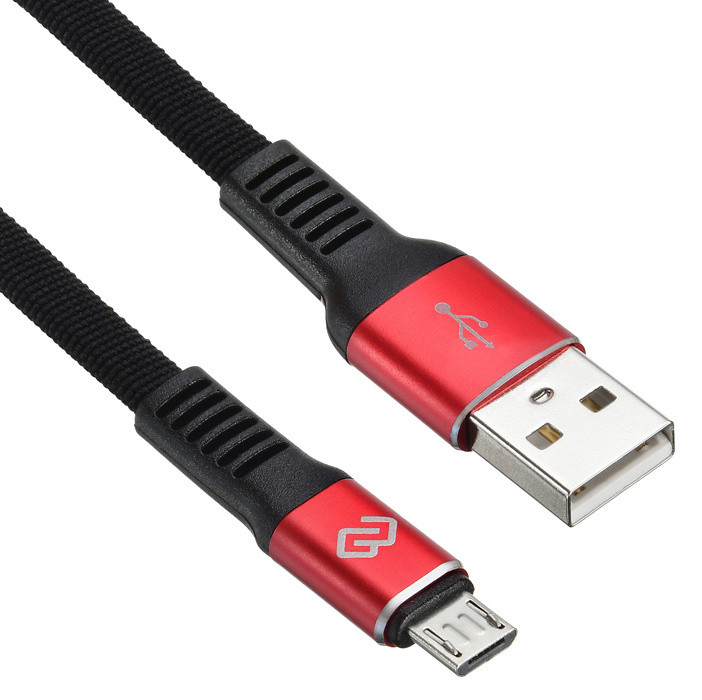 Кабель Digma USB A (m) micro USB B (m) 0.15м черный/красный плоский