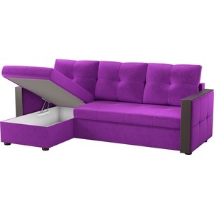 Угловой диван АртМебель Валенсия микровельвет фиолетовый левый угол