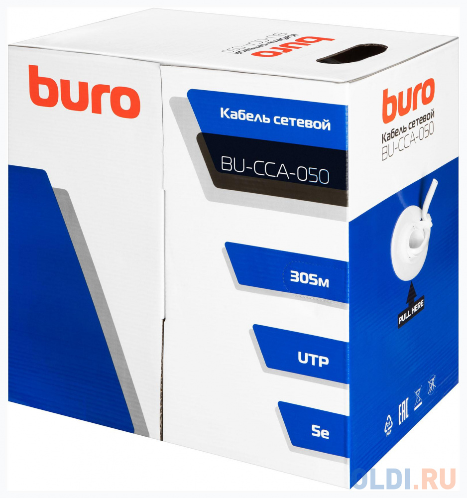 Кабель сетевой Buro UTP 4 пары cat5E solid 0.50мм CCA 305м серый