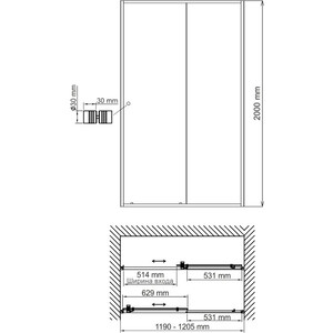 Душевая дверь Wasserkraft Dill 61S 120х200 прозрачная, черная (61S05) в Москвe